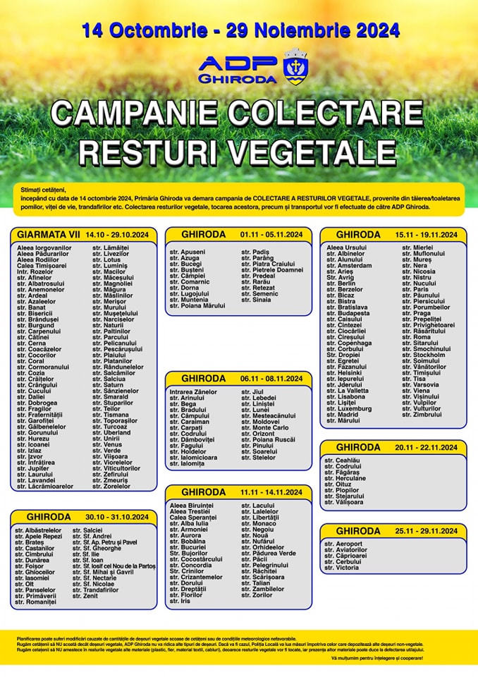 ADP Ghiroda - Campanie Colectare Resturi Vegetale 14 octombrie - 25 noiembrie 2024